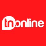 Logotipo do TN Online em fundo vermelho com letras brancas e design moderno