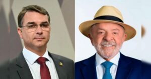 Dois homens em trajes formais, um com óculos e gravata vermelha, outro com chapéu de palha e gravata azul, em imagens separadas