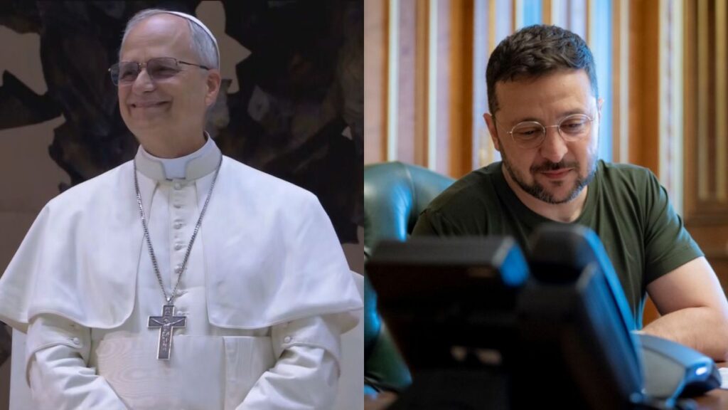 Um homem de vestes brancas e outro de camiseta em ambientes distintos sem interação visual